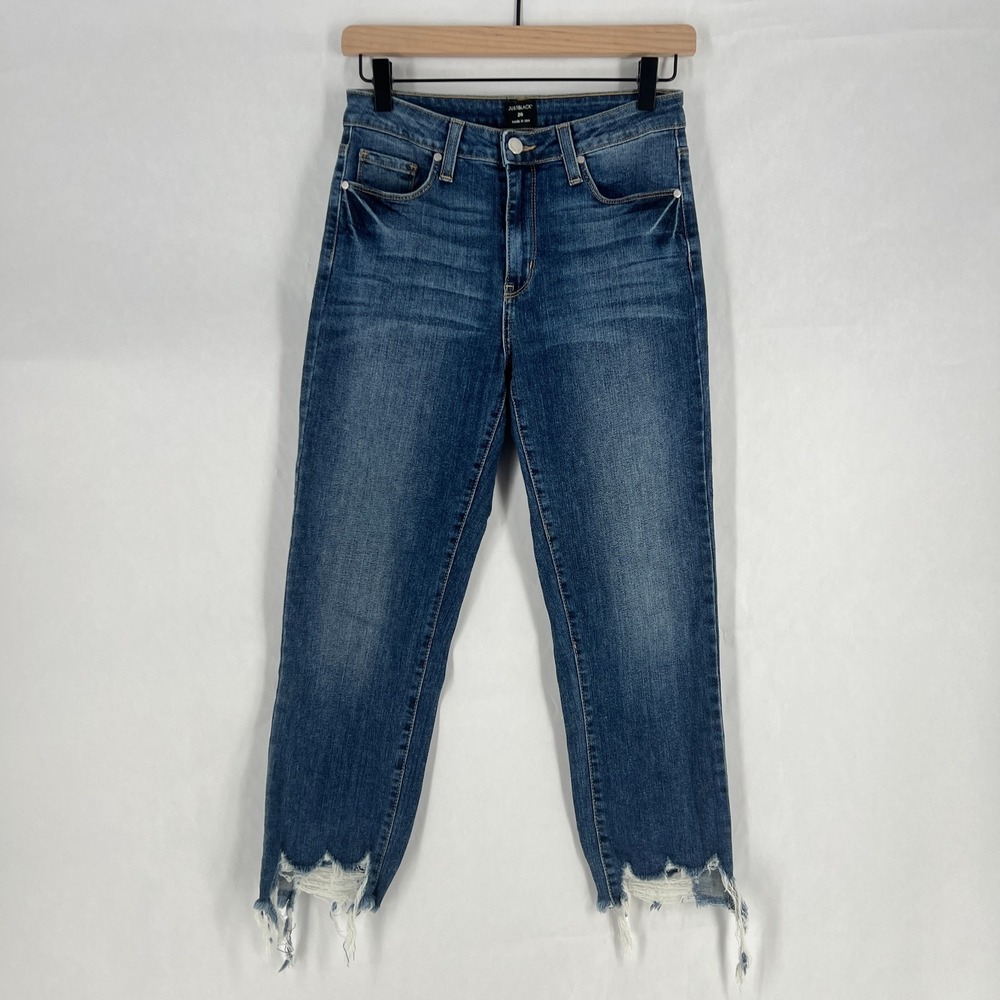 Just Black Ankle Jeans Womens 26 Blue Denim Cotton Stretch Mid Rise Frayed‎ Hem